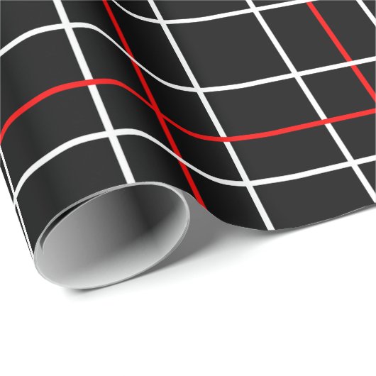 Red White Graphical Lines Black Plaid Design  Geschenkpapier (Rolleneckpunkt)