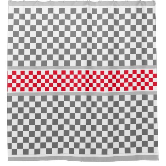 Red White Gray Checkered Duschvorhang (Vorderseite)
