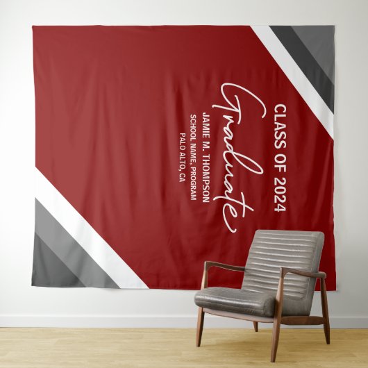 Red White Gray Class 2024 Backdrop Abschluss Wandteppich (Beispiel (Horizontal))