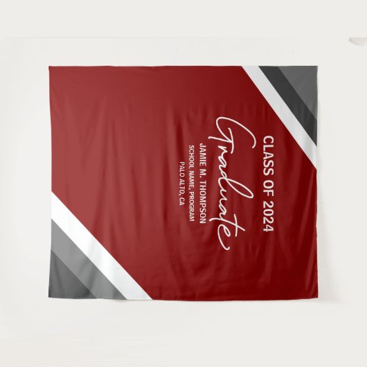 Red White Gray Class 2024 Backdrop Abschluss Wandteppich (Vorderseite (Horizontal))