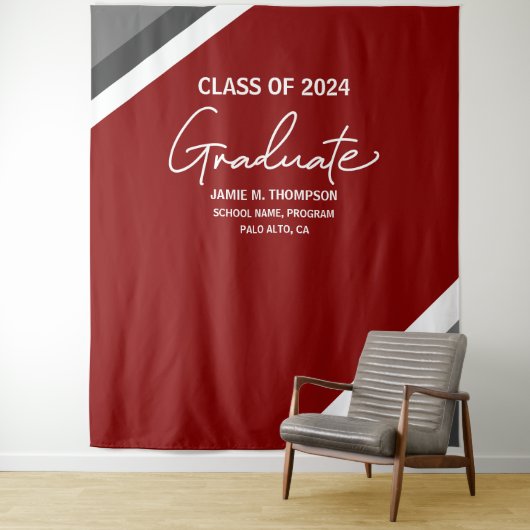 Red White Gray Class 2024 Backdrop Abschluss Wandteppich (Beispiel)