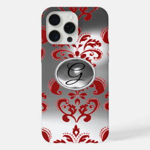 RED WHITE GRAY DAMASK GEMSTONE MONOGRAMM Floral iPhone Hülle