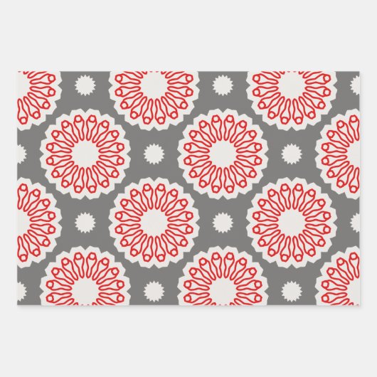 Red White Gray Ethnic Mosaic geometrische Muster Geschenkpapier Set (Vorderseite 3)
