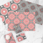 Red White Gray Ethnic Mosaic geometrische Muster Geschenkpapier Set
