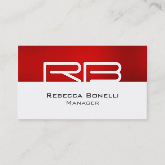 Red White Gray Monogram Manager Business Card Visitenkarte (Vorderseite)