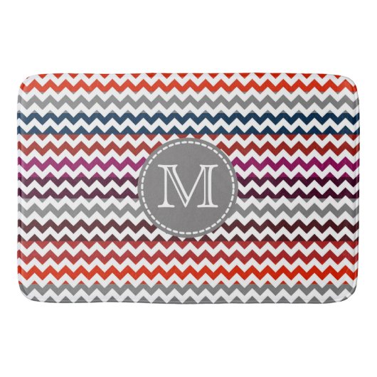 Red White Gray Zickzack Zigzag Monogram Badematte (Vorderseite)