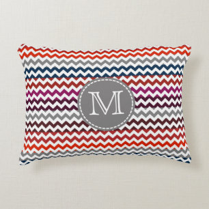 Red White Gray Zickzack Zigzag Monogram Dekokissen