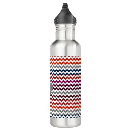 Red White Gray Zickzack Zigzag Monogram Edelstahlflasche (Rechts)