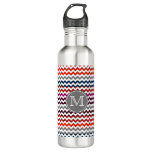 Red White Gray Zickzack Zigzag Monogram Edelstahlflasche