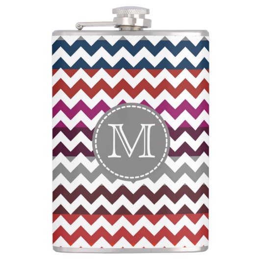 Red White Gray Zickzack Zigzag Monogram Flachmann (Vorderseite)