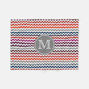 Red White Gray Zickzack Zigzag Monogram Fleecedecke