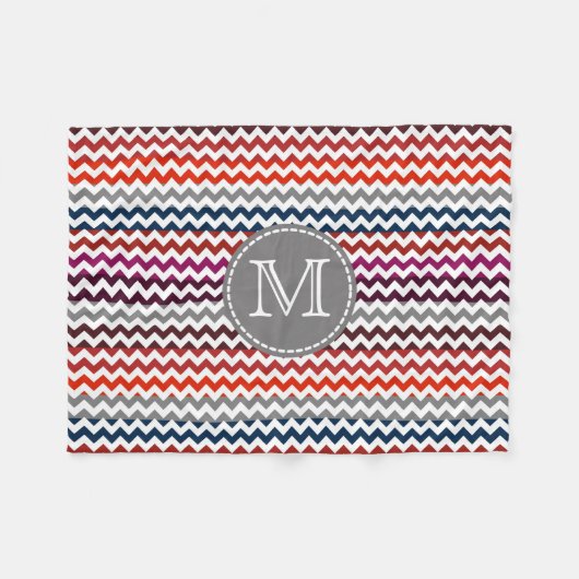 Red White Gray Zickzack Zigzag Monogram Fleecedecke (Vorderseite (Horizontal))