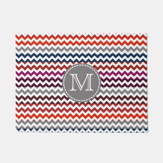Red White Gray Zickzack Zigzag Monogram Fußmatte (Vorderseite)