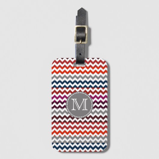 Red White Gray Zickzack Zigzag Monogram Gepäckanhänger (Vorderseite Vertikal)