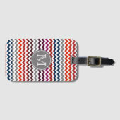Red White Gray Zickzack Zigzag Monogram Gepäckanhänger (Vorderseite (Horizontal))