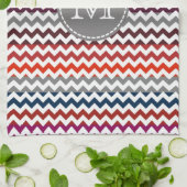 Red White Gray Zickzack Zigzag Monogram Geschirrtuch (Gefaltet)