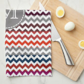 Red White Gray Zickzack Zigzag Monogram Geschirrtuch (Viertel Falte)