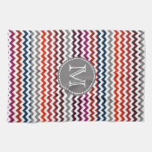 Red White Gray Zickzack Zigzag Monogram Geschirrtuch (Horizontal)