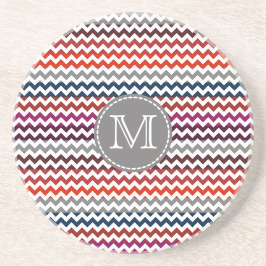 Red White Gray Zickzack Zigzag Monogram Getränkeuntersetzer (Vorne)