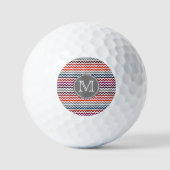 Red White Gray Zickzack Zigzag Monogram Golfball (Vorderseite)