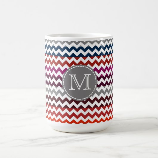 Red White Gray Zickzack Zigzag Monogram Kaffeetasse (Mittel)
