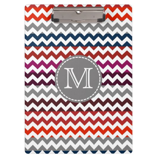 Red White Gray Zickzack Zigzag Monogram Klemmbrett (Vorderseite)