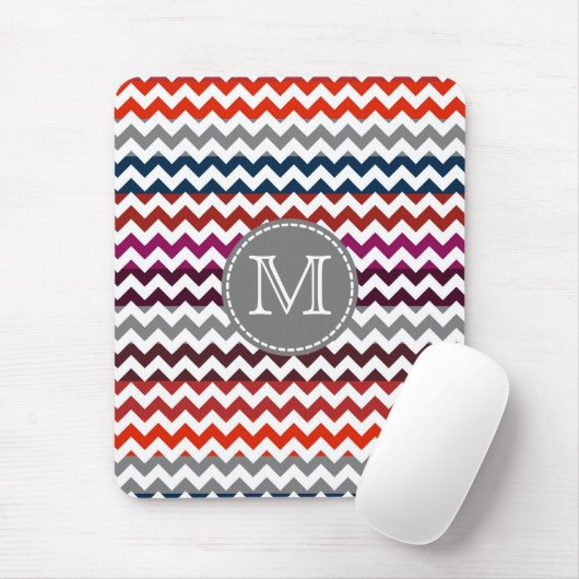 Red White Gray Zickzack Zigzag Monogram Mousepad (Mit Mouse)