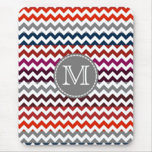 Red White Gray Zickzack Zigzag Monogram Mousepad