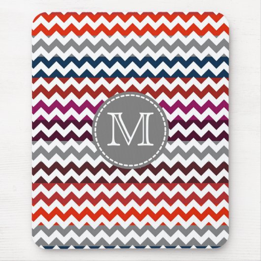 Red White Gray Zickzack Zigzag Monogram Mousepad (Vorne)