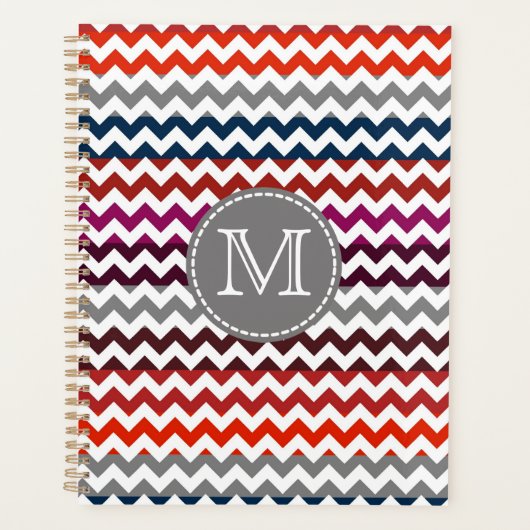 Red White Gray Zickzack Zigzag Monogram Planer (Vorderseite)