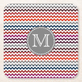 Red White Gray Zickzack Zigzag Monogram Rechteckiger Pappuntersetzer (Vorderseite)