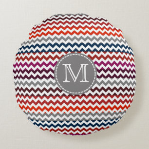 Red White Gray Zickzack Zigzag Monogram Rundes Kissen
