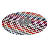 Red White Gray Zickzack Zigzag Monogram Schneidebrett (Ecke)