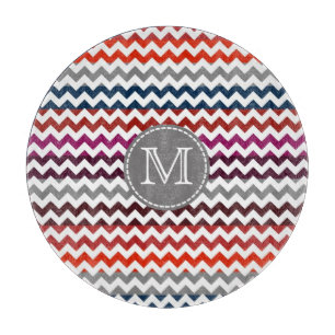 Red White Gray Zickzack Zigzag Monogram Schneidebrett