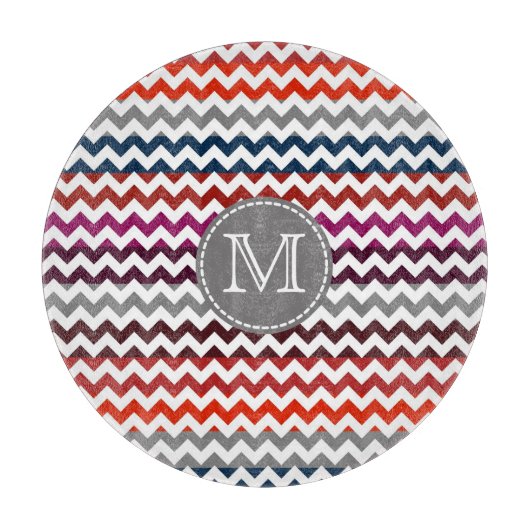 Red White Gray Zickzack Zigzag Monogram Schneidebrett (Vorderseite)