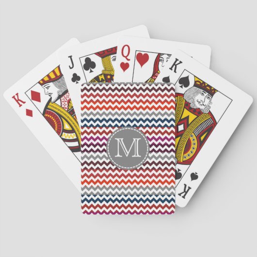 Red White Gray Zickzack Zigzag Monogram Spielkarten (Rückseite)