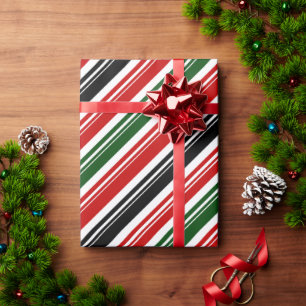 Red White Green Black Candy Cane Strip Holiday Geschenkpapier