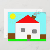 Red White Green Blue House Zeichnend, Kunst von Ki Postkarte (Vorne/Hinten)