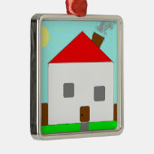 Red White Green Blue House Zeichnend, Kunst von Ki Silbernes Ornament (Rechts)