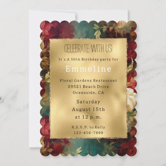 Red White Green Blume Einladung (Vorderseite)