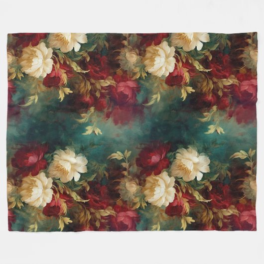 Red White Green Blume Fleecedecke (Vorderseite (Horizontal))