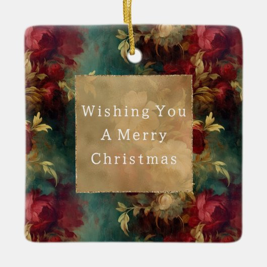 Red White Green Blume Keramikornament (Vorderseite)
