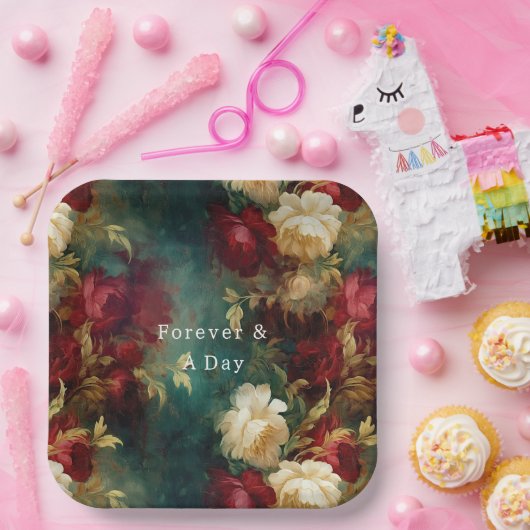 Red White Green Blume Pappteller (Party)