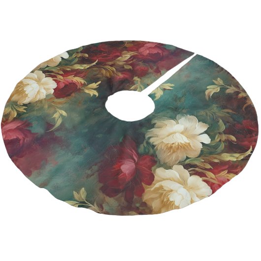 Red White Green Blume Polyester Weihnachtsbaumdecke (Schrägansicht)