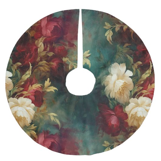 Red White Green Blume Polyester Weihnachtsbaumdecke (Vorderseite)