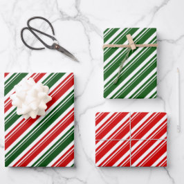 Red White Green Candy Cane Strip Holiday Geschenkpapier Set
