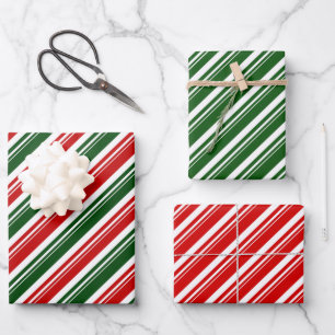Red White Green Candy Cane Strip Holiday Geschenkpapier Set