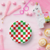 Red White Green Checkered Pattern Design Pappteller (Party)