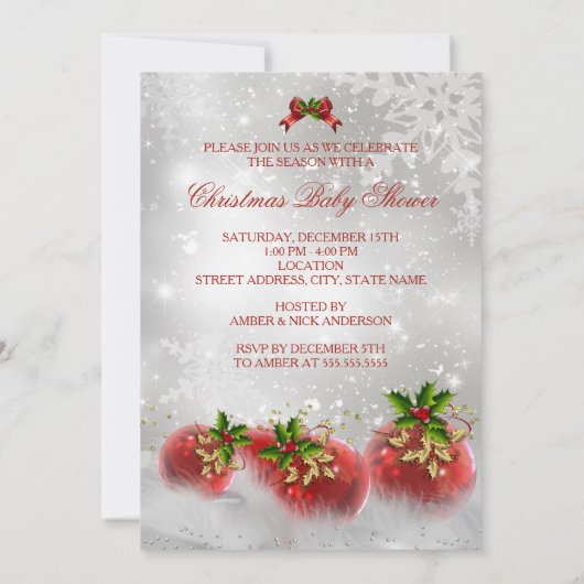 Red White Green Christmas Baby Shower Girl Blonde Einladung (Rückseite)