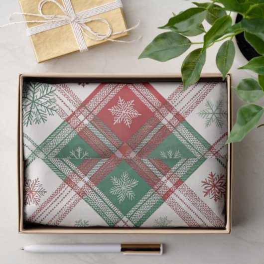 RED WHITE GREEN CHRISTMAS PLAID PATTERN SEIDENPAPIER (Geschenk)